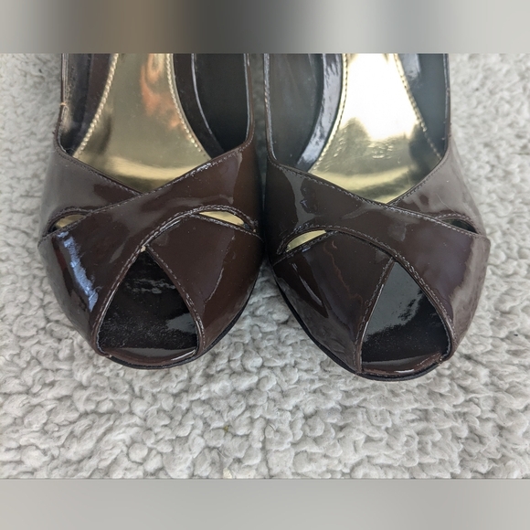 ANTONIO MELANI Open Toe Heel Women Glossy Brown Shoes Size 8 - Picture 3 of 10